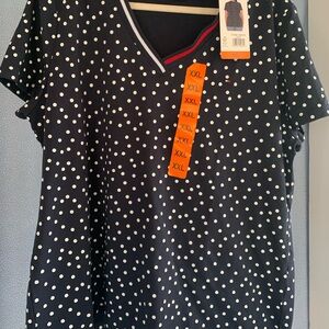 Navy Polka Dot V-Neck Top with White Dots New with tags size XXL Tommy Hilfiger
